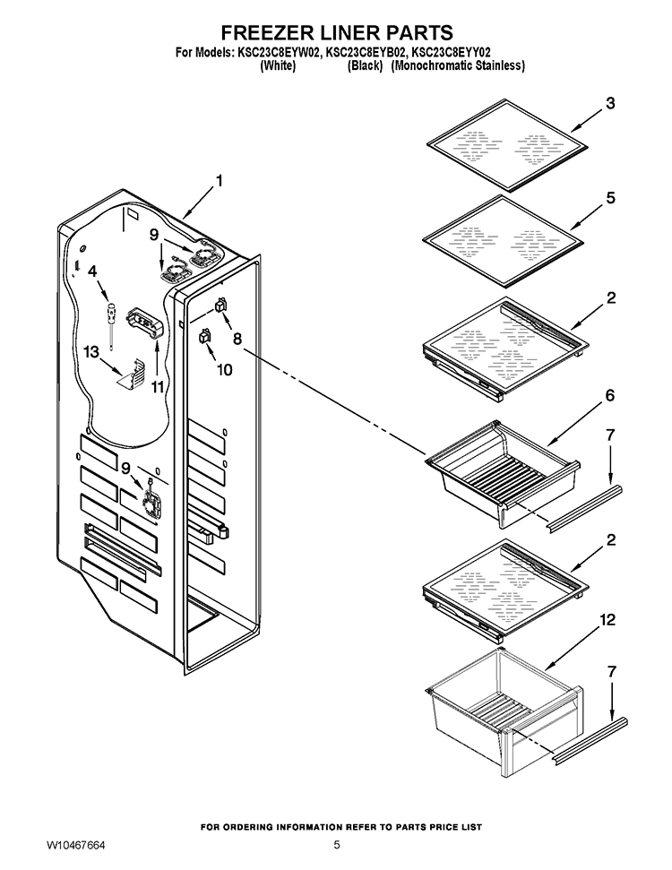 FREEZER LINER PARTS Diagram and Parts List for KSC23C8EYB02  KitchenAid Refrigerator