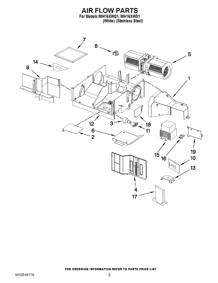 AIR FLOW PARTS Diagram and Parts List for IMH16XWS1  Whirlpool Microwave