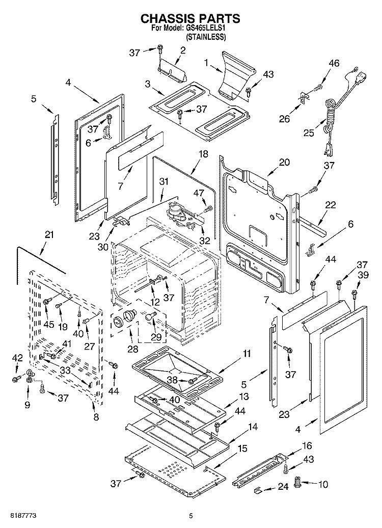 CHASSIS PARTS Diagram and Parts List for GS465LELS1  Whirlpool Range
