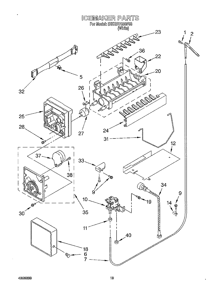 ICEMAKER Diagram and Parts List for 3XKGN7050F03  Whirlpool Refrigerator