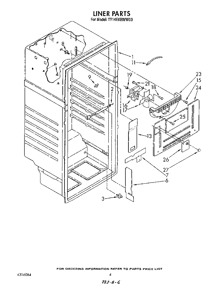 LINER Diagram and Parts List for TT14EKRWW00  Estate Refrigerator
