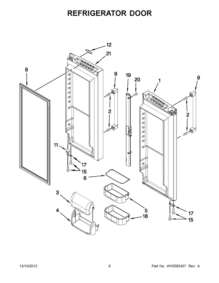 REFRIGERATOR DOOR Diagram and Parts List for KFCP22EXMP5  KitchenAid Refrigerator