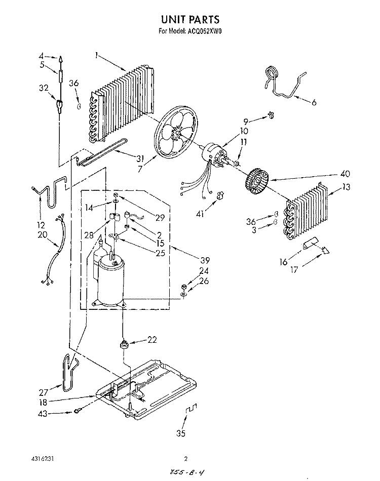 UNIT Diagram and Parts List for ACQ052XW0  Whirlpool Air Conditioner