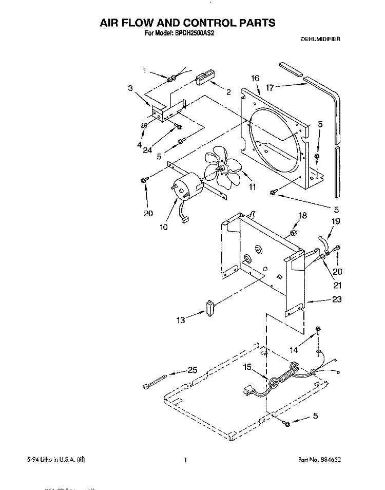 SECTION Diagram and Parts List for BPDH2500AS2  KitchenAid Dehumidifier