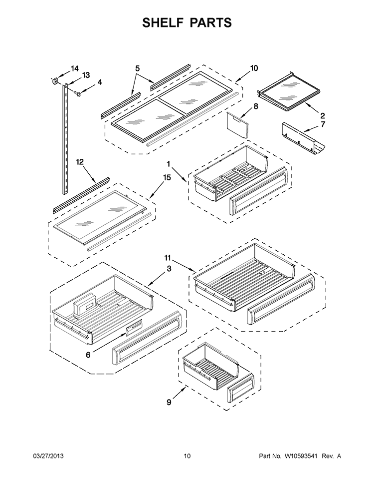 SHELF PARTS Diagram and Parts List for KBLO36FTX07  KitchenAid Refrigerator
