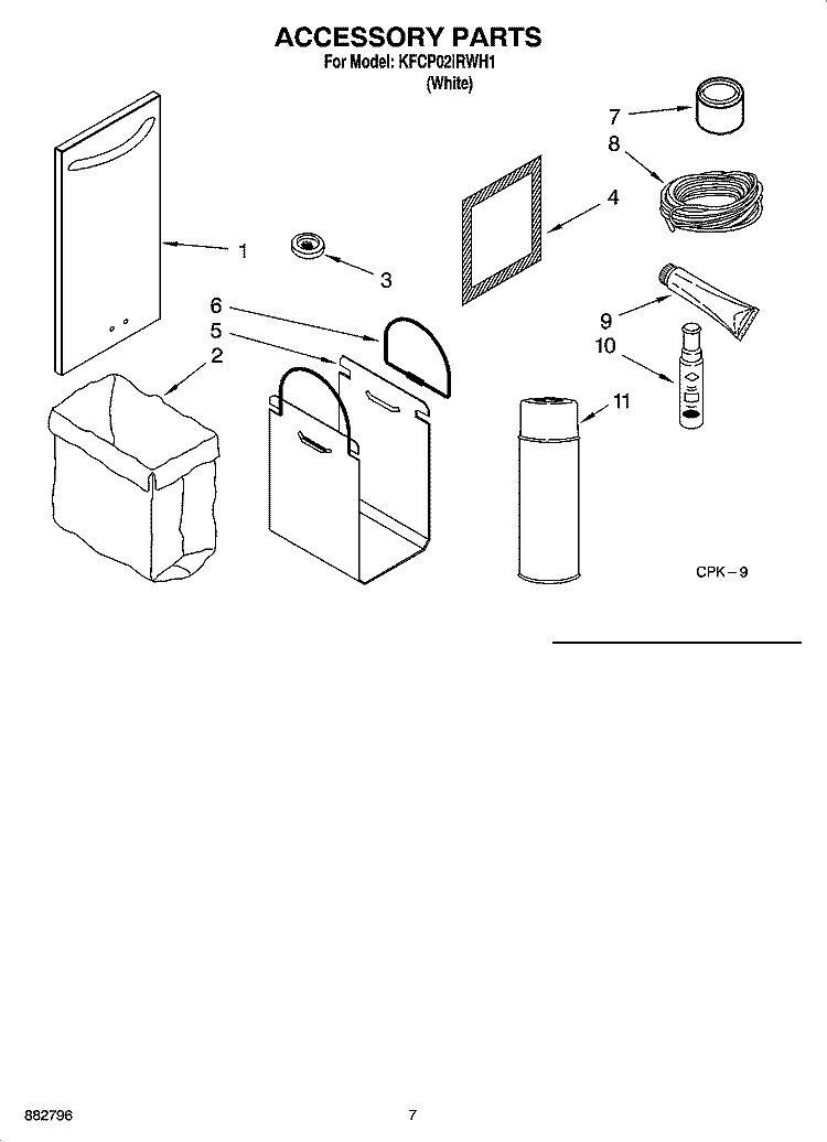 ACCESSORY PARTS Diagram and Parts List for KFCP02IRWH1  KitchenAid Trash Compactor