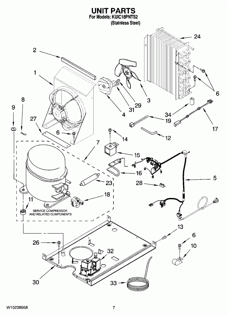 UNIT PARTS, OPTIONAL PARTS Diagram and Parts List for KUIC18PNTS2  KitchenAid Ice Maker