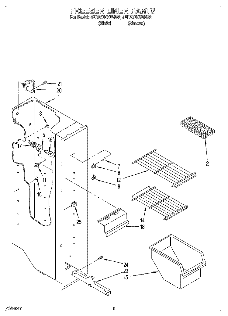 FREEZER LINER Diagram and Parts List for 4ED20ZKXDW02  Whirlpool Refrigerator