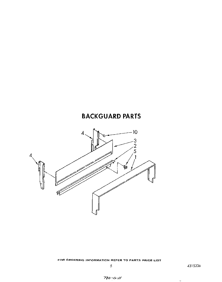 BACKGUARD Diagram and Parts List for SF3021ERW1  Whirlpool Range