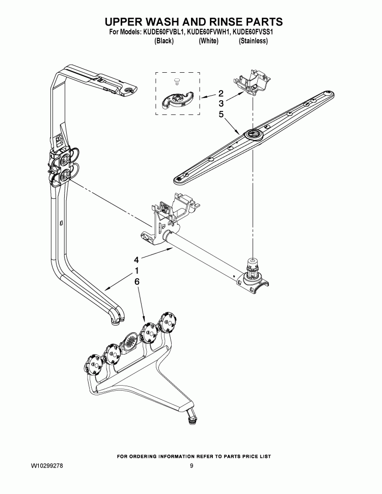UPPER WASH AND RINSE PARTS Diagram and Parts List for KUDE60FVSS1  KitchenAid Dishwasher