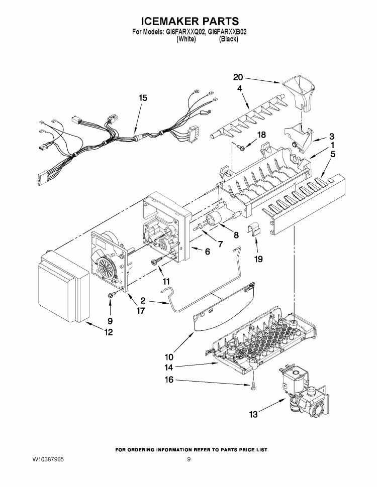 ICEMAKER PARTS Diagram and Parts List for GI6FARXXB02  Whirlpool Refrigerator