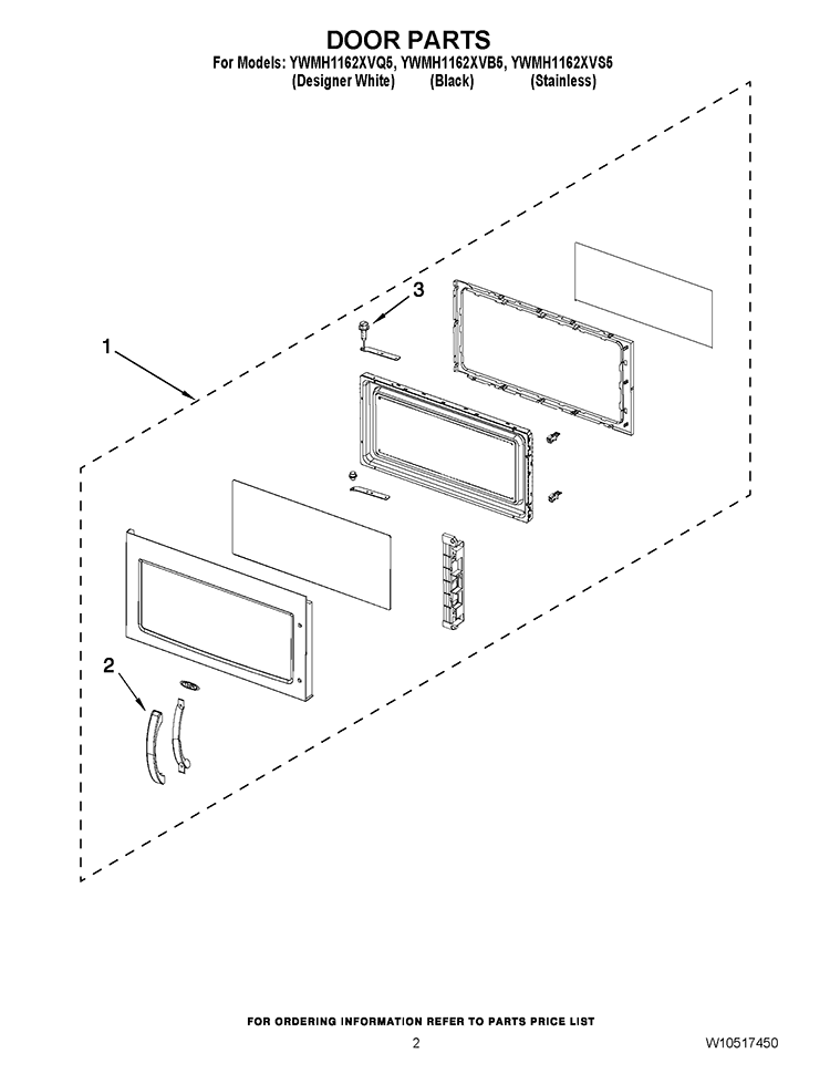DOOR PARTS Diagram and Parts List for YWMH1162XVS5  Whirlpool Microwave