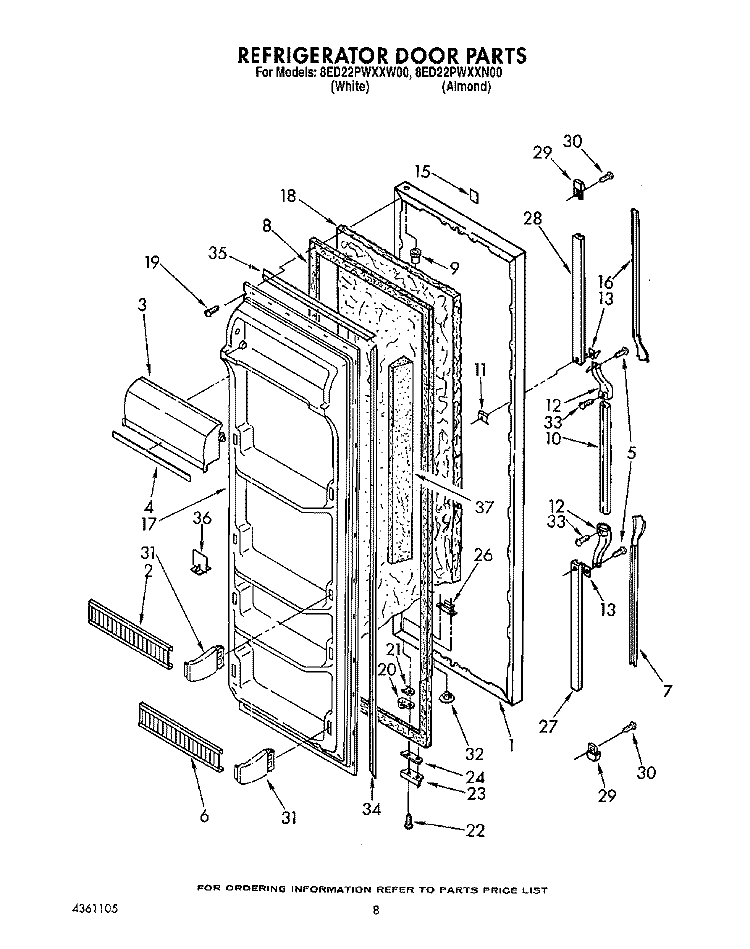 REFRIGERATOR DOOR Diagram and Parts List for 8ED22PWXXN00  Whirlpool Refrigerator