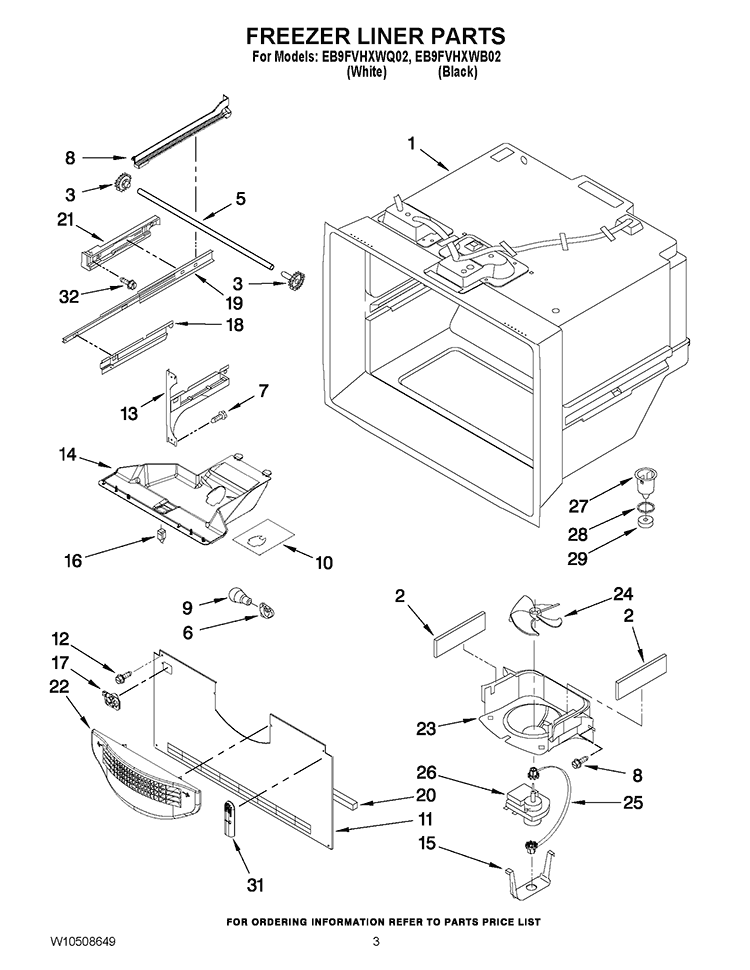 FREEZER LINER PARTS Diagram and Parts List for EB9FVHXWQ02  Whirlpool Refrigerator