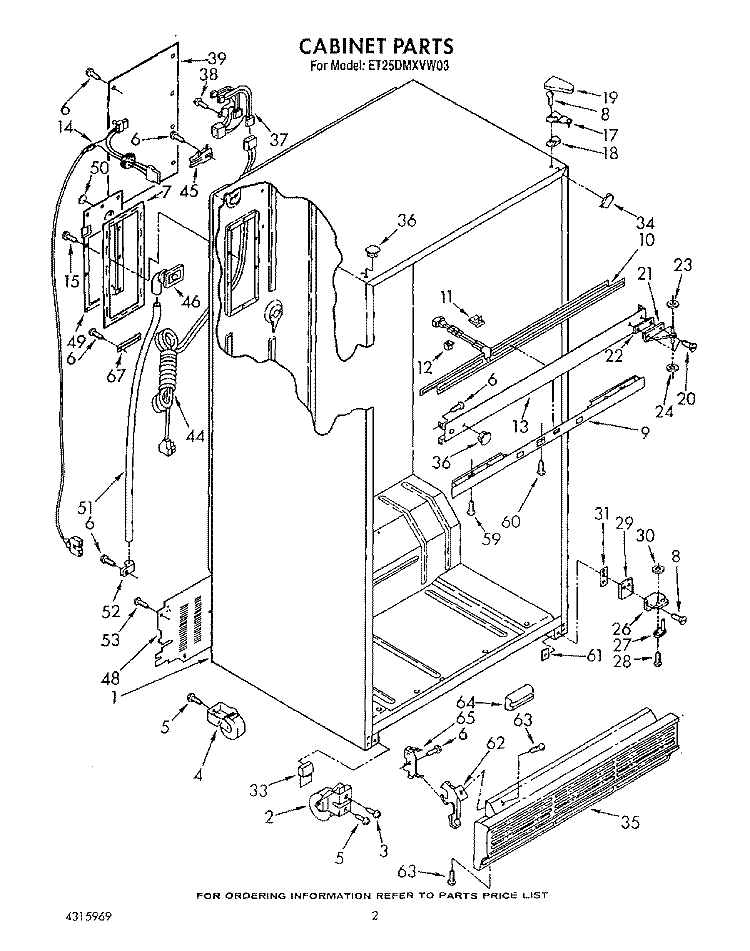 CABINET Diagram and Parts List for ET25DMXVW03  Whirlpool Refrigerator