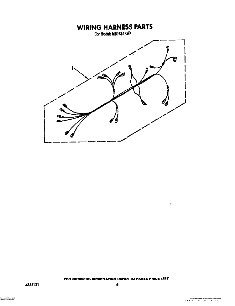 WIRING HARNESS, OPTIONAL Diagram and Parts List for MS1651XW1  Whirlpool Microwave