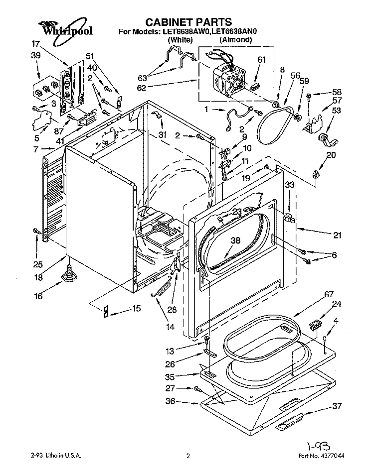SECTION Diagram and Parts List for LET6638AW0  Whirlpool Dryer