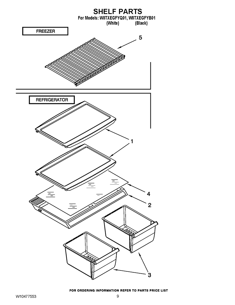 SHELF PARTS Diagram and Parts List for W8TXEGFYQ01  Whirlpool Refrigerator