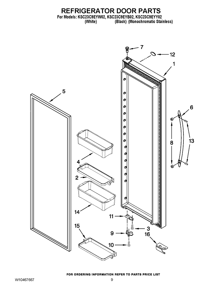 REFRIGERATOR DOOR PARTS Diagram and Parts List for KSC23C9EYB02  KitchenAid Refrigerator