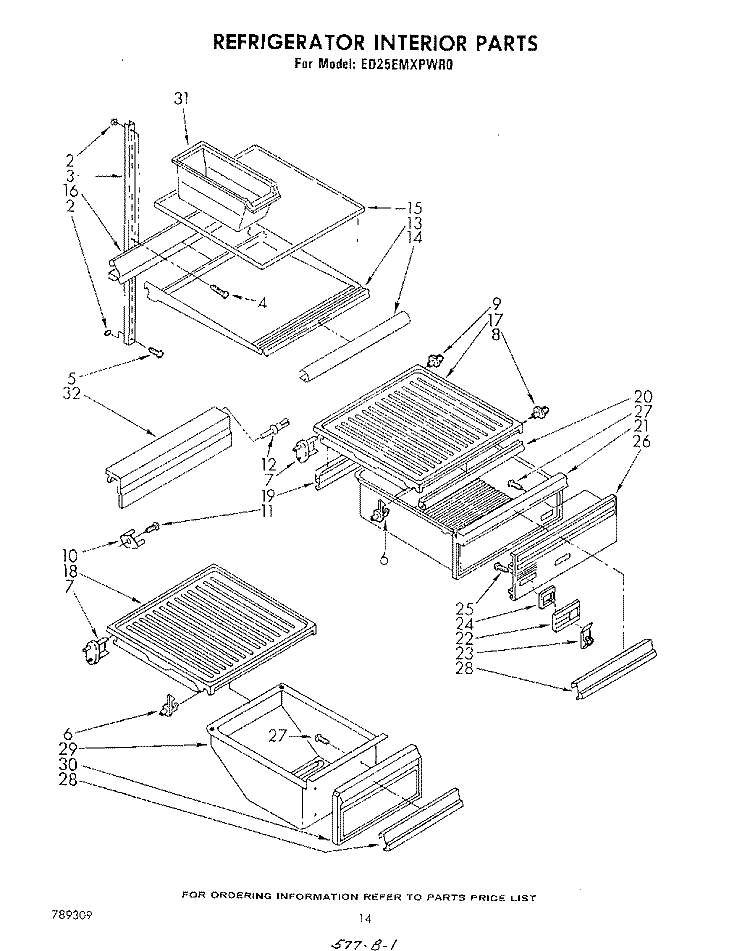 REFRIGERATOR INTERIOR , LIT/OPTIONAL Diagram and Parts List for ED25EMXPWR0  Whirlpool Refrigerator