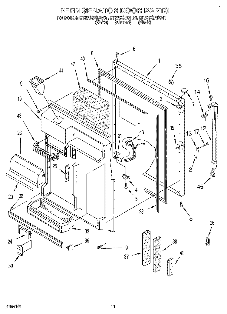 REFRIGERATOR DOOR Diagram and Parts List for ET25DQRDB01  Whirlpool Refrigerator