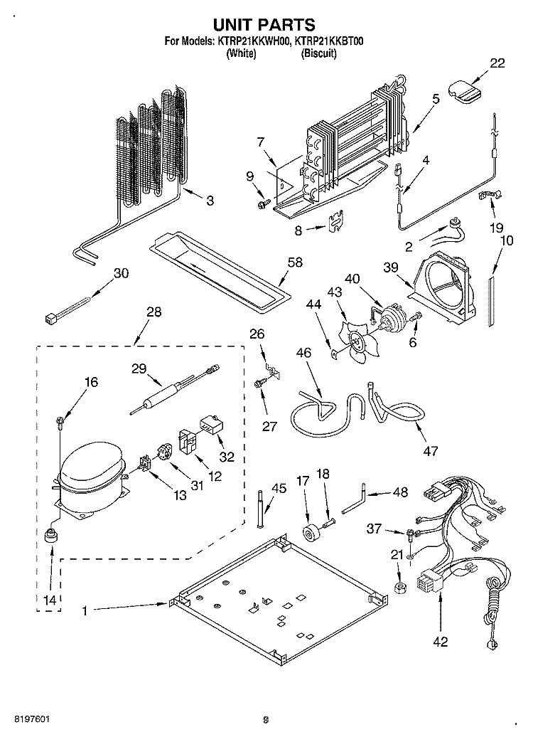 UNIT Diagram and Parts List for KTRP21KKBT00  KitchenAid Refrigerator