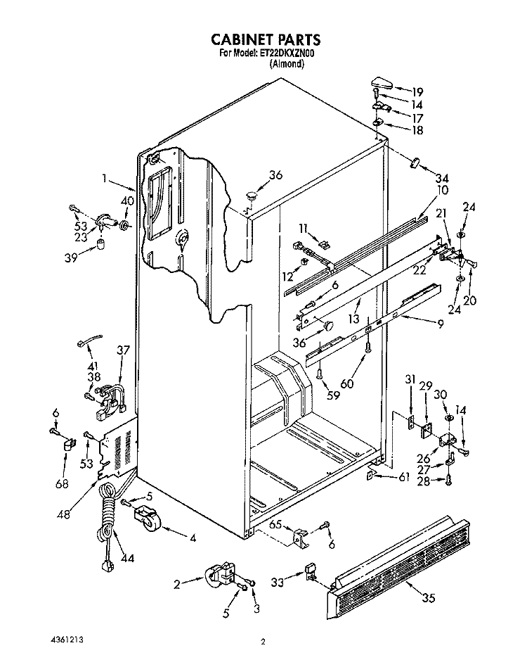 CABINET Diagram and Parts List for ET22DKXZN00  Whirlpool Refrigerator