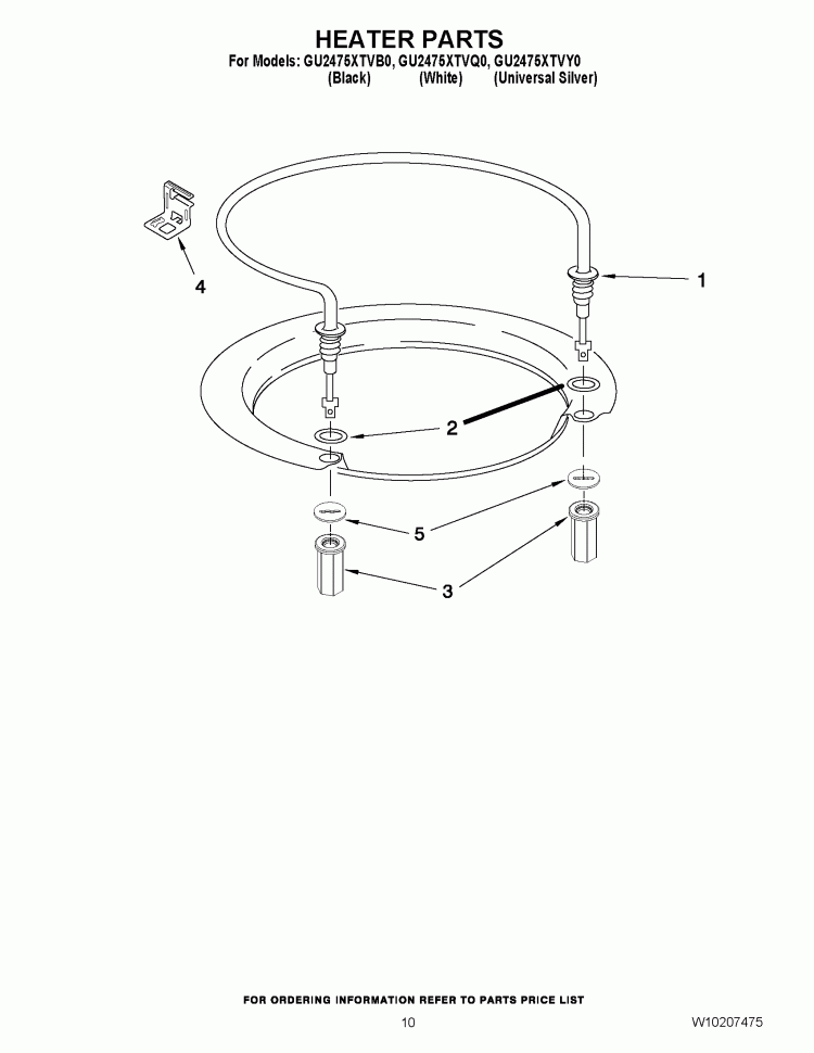 HEATER PARTS Diagram and Parts List for GU2475XTVB0  Whirlpool Dishwasher