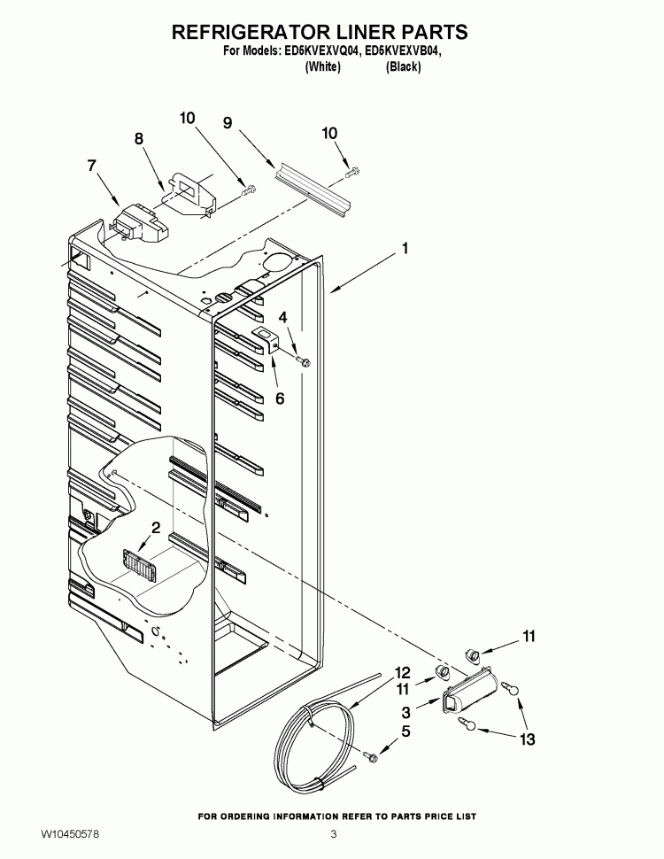 REFRIGERATOR LINER PARTS Diagram and Parts List for ED5KVEXVQ04  Whirlpool Refrigerator