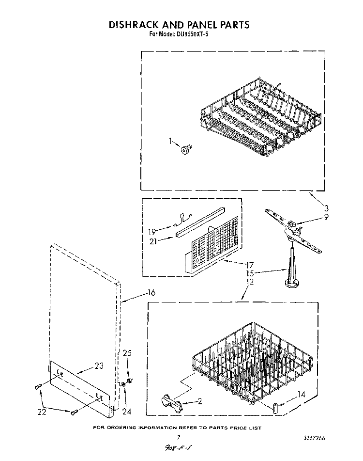 DISH RACK AND PANEL Diagram and Parts List for DU8550XT5  Whirlpool Dishwasher