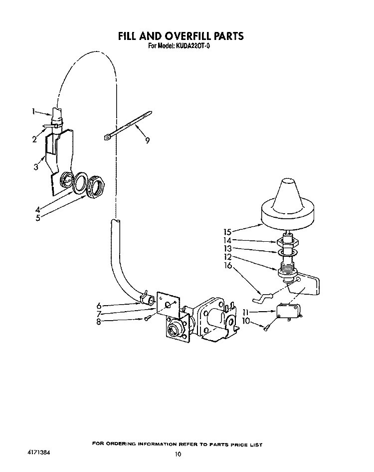 FILL AND OVERFILL Diagram and Parts List for KUDA220T0  KitchenAid Dishwasher