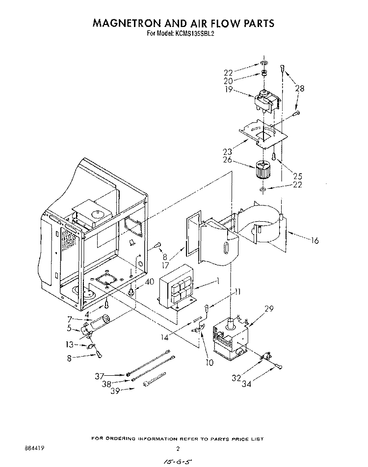 MAGNETRON AND AIR FLOW Diagram and Parts List for KCMS135SBL2  KitchenAid Microwave