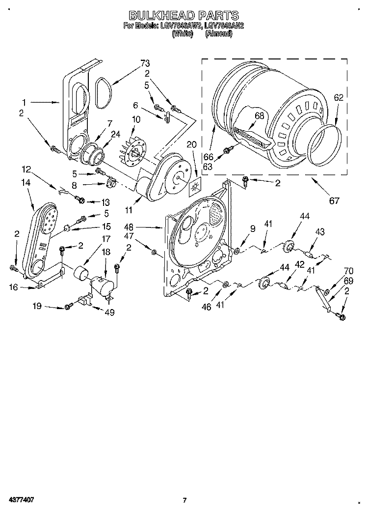 BULKHEAD Diagram and Parts List for LGV7646AN2  Whirlpool Dryer