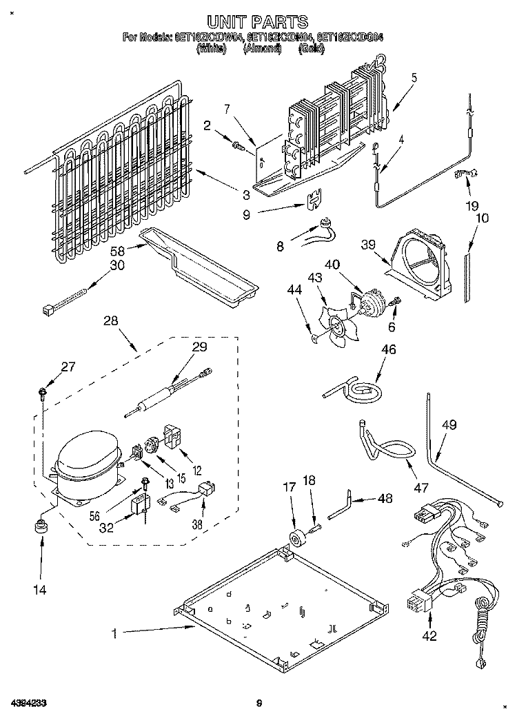 UNIT, LIT/OPTIONAL Diagram and Parts List for 8ET18ZKXDW04  Whirlpool Refrigerator