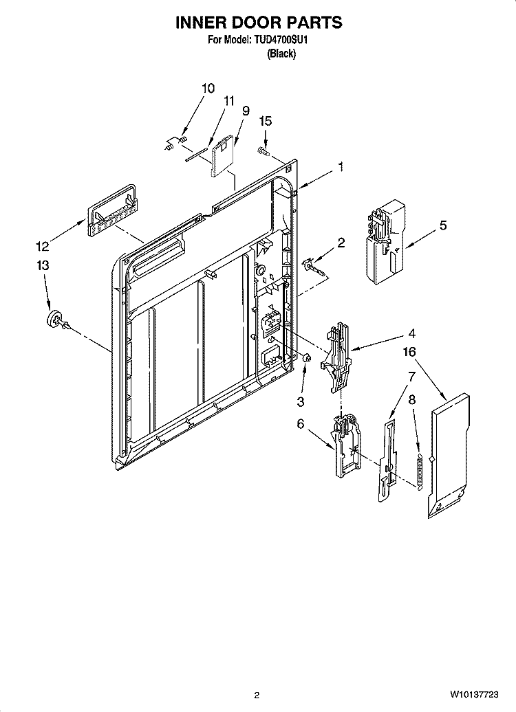 INNER DOOR PARTS Diagram and Parts List for TUD4700SU1  Estate Dishwasher