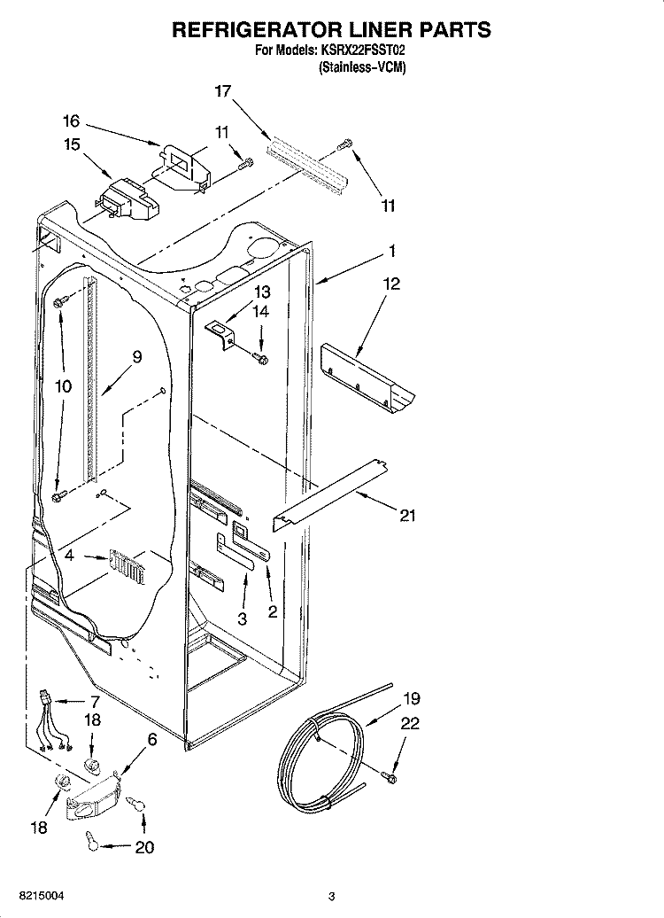 REFRIGERATOR LINER PARTS Diagram and Parts List for KSRX22FSST02  KitchenAid Refrigerator