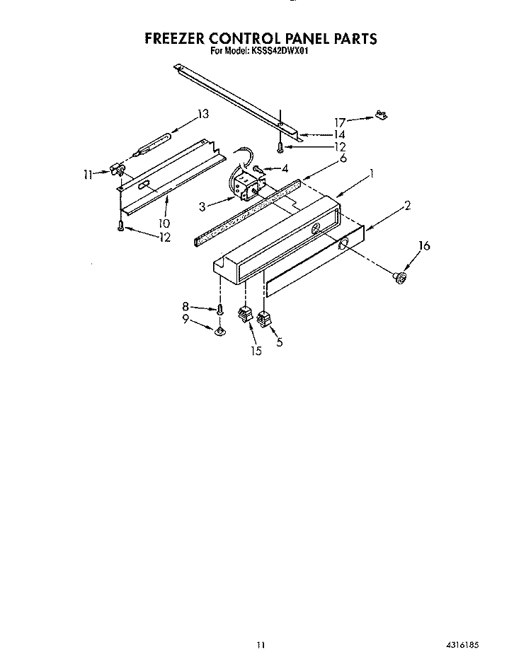 FREEZER CONTROL PANEL Diagram and Parts List for KSSS42DWX01  KitchenAid Refrigerator