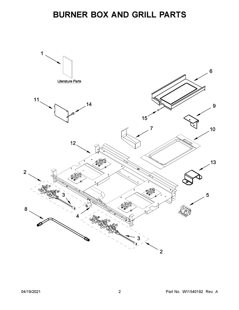 Burner Box And Grill Parts Diagram and Parts List for JGRP636HM01  Whirlpool Range