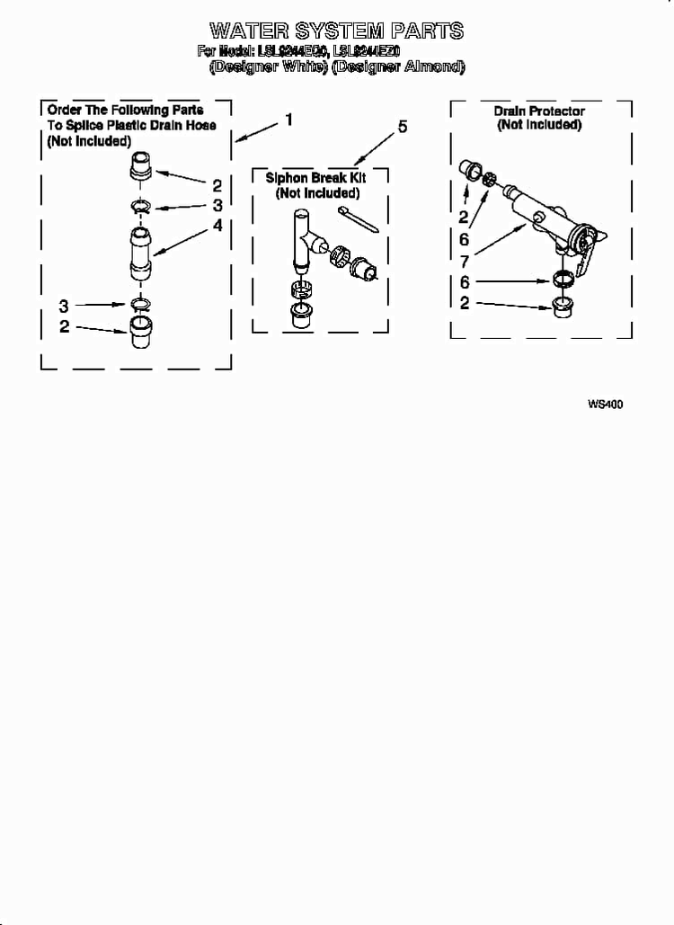 Water System Diagram and Parts List for LSL8244EZ0  Whirlpool Washer