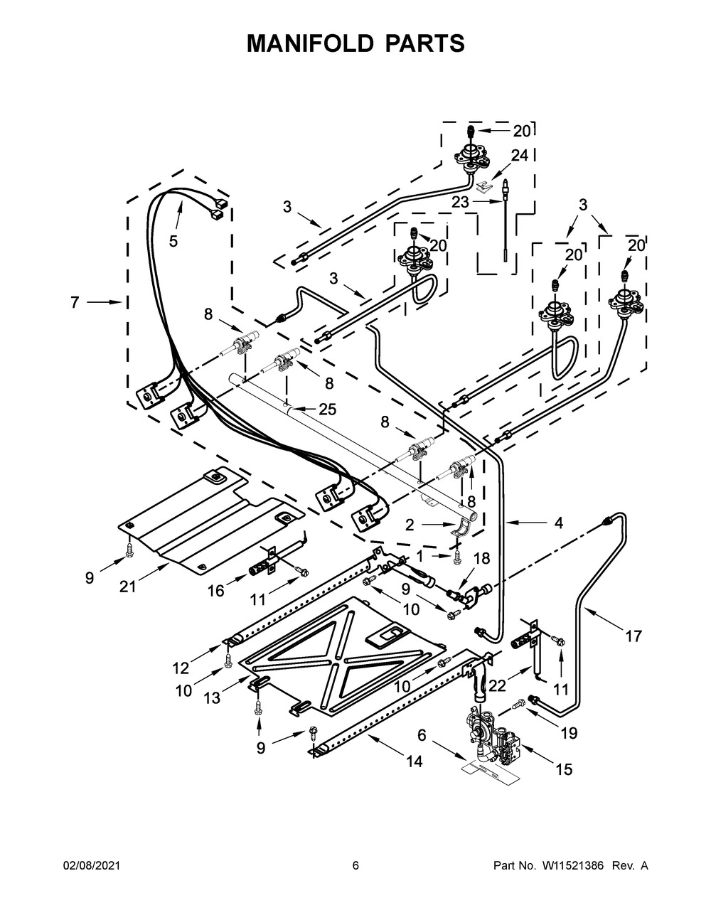 Manifold Parts Diagram and Parts List for AGR6603SFB4  Whirlpool Range