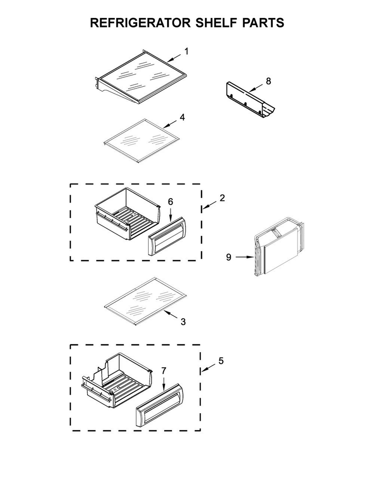 Refrigerator Shelf Parts Diagram and Parts List for KBSD602ESS01  KitchenAid Refrigerator