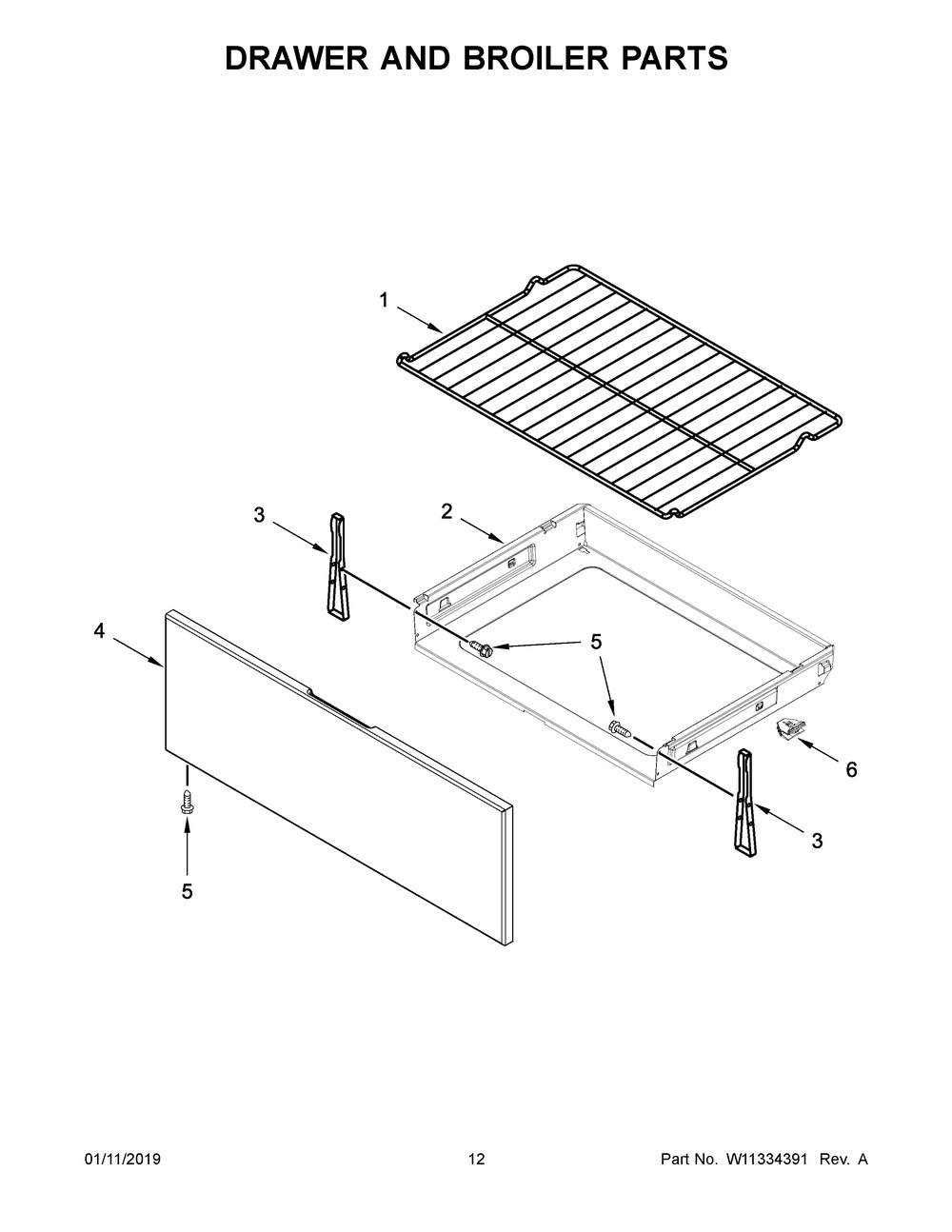 Drawer And Broiler Parts Diagram and Parts List for WFG520S0FS1  Whirlpool Range
