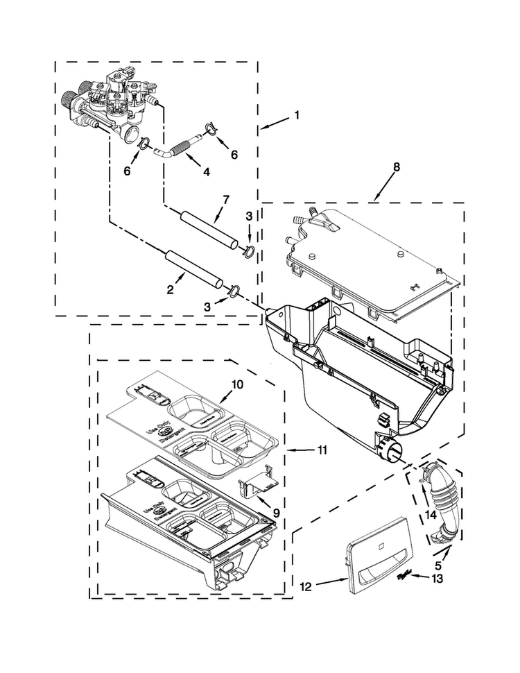 Dispenser Parts Diagram and Parts List for 7MWFW94HEBU0  Whirlpool Washer