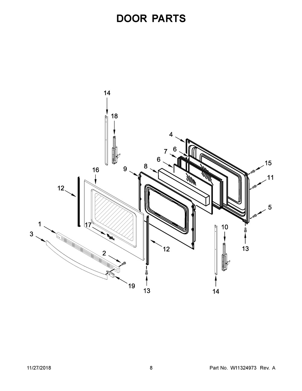 Door Parts Diagram and Parts List for WEG515S0FV2  Whirlpool Range