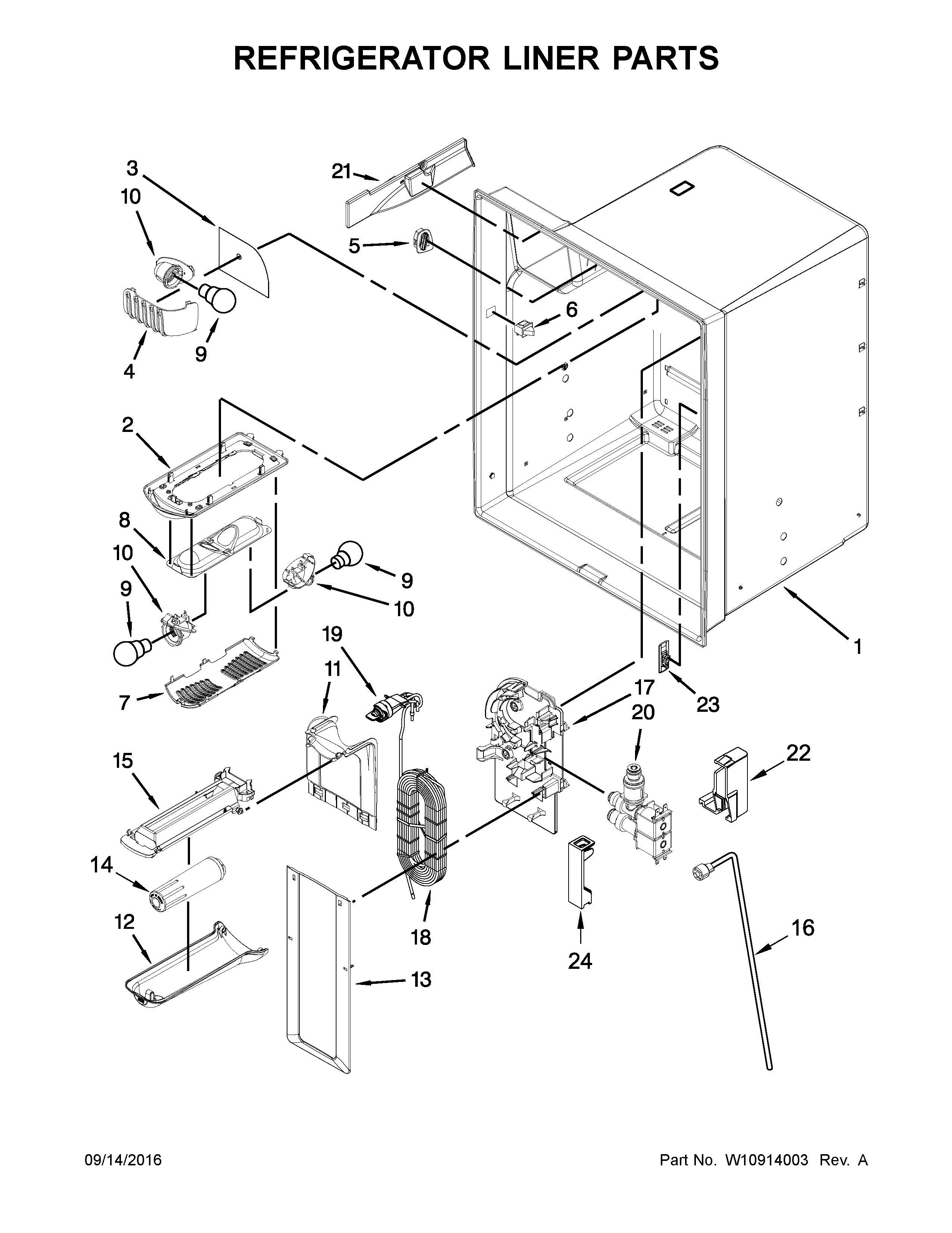 Refrigerator Liner Parts Diagram and Parts List for 59679243018  Kenmore Refrigerator