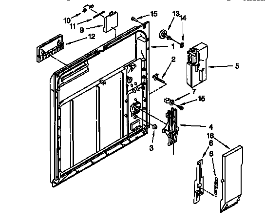 Inner Door Diagram and Parts List for DU940QWDG6  Whirlpool Dishwasher
