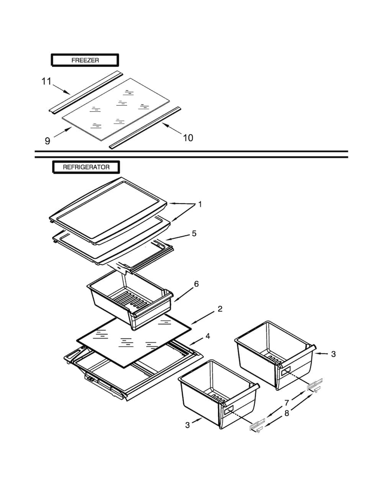 Shelf Parts Diagram and Parts List for W8TXNGZBB01  Whirlpool Refrigerator