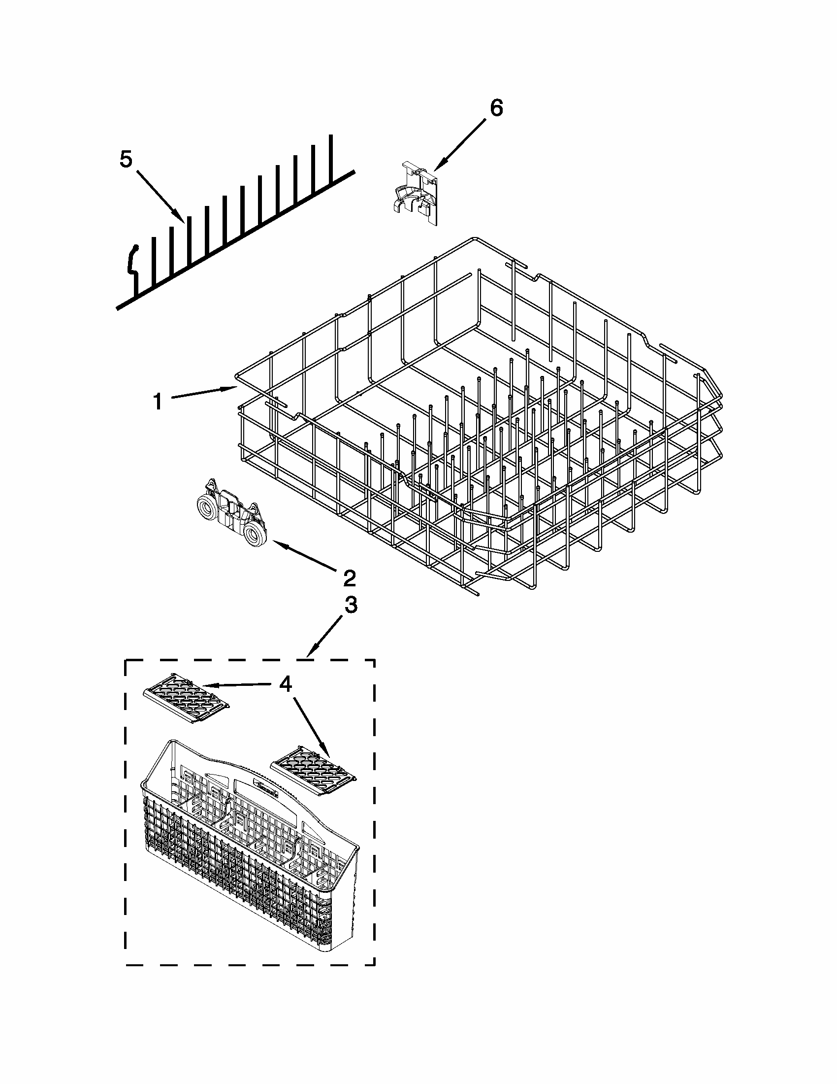 Lower Rack Parts Diagram and Parts List for 66515693K211  Kenmore Dishwasher