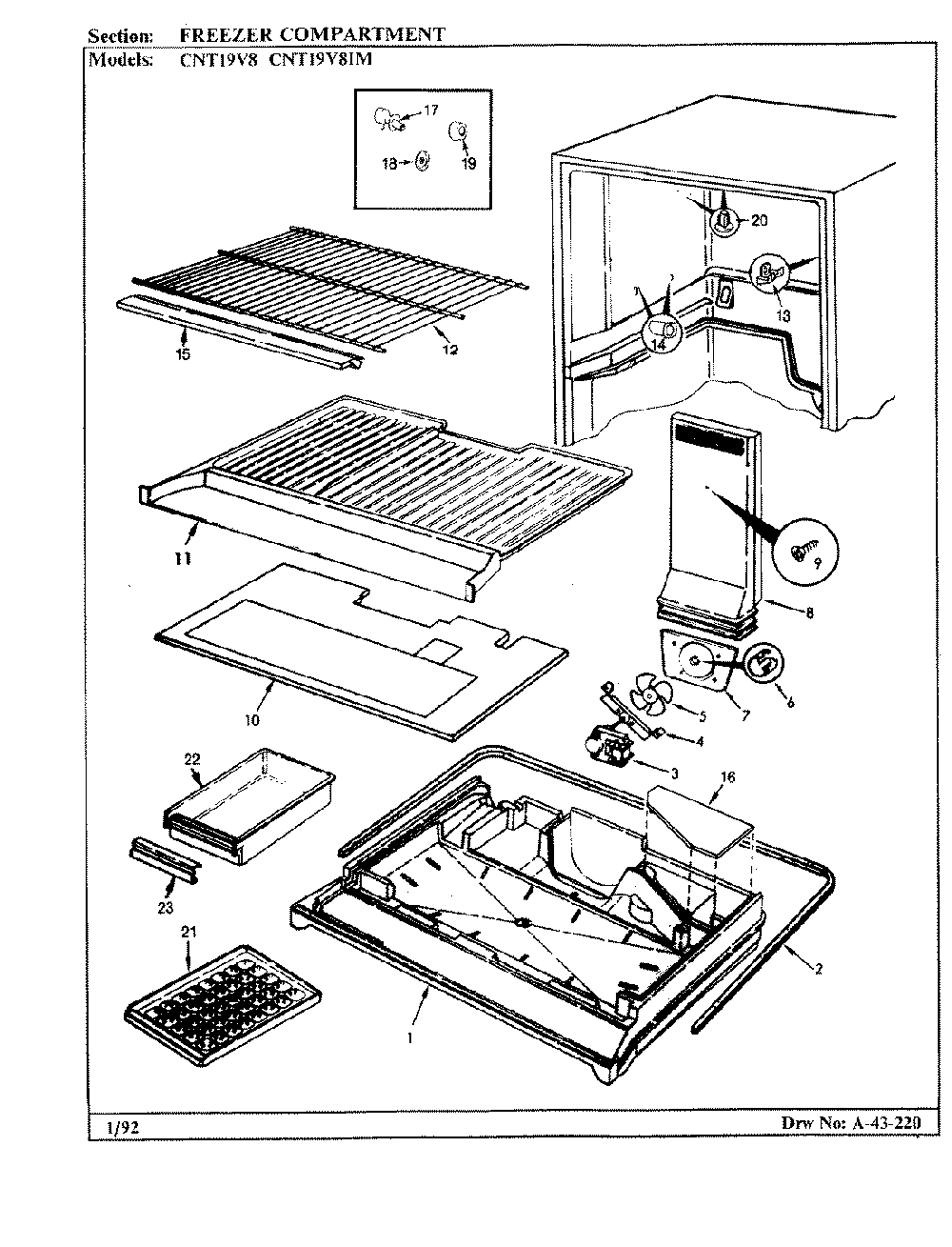 02 - Freezer Compartment Diagram and Parts List for CNT19V8A  Whirlpool Refrigerator