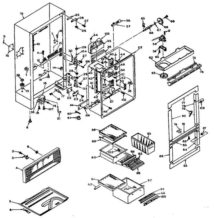 Cabinet Parts Diagram and Parts List for 106W14GIML5  Kenmore Refrigerator